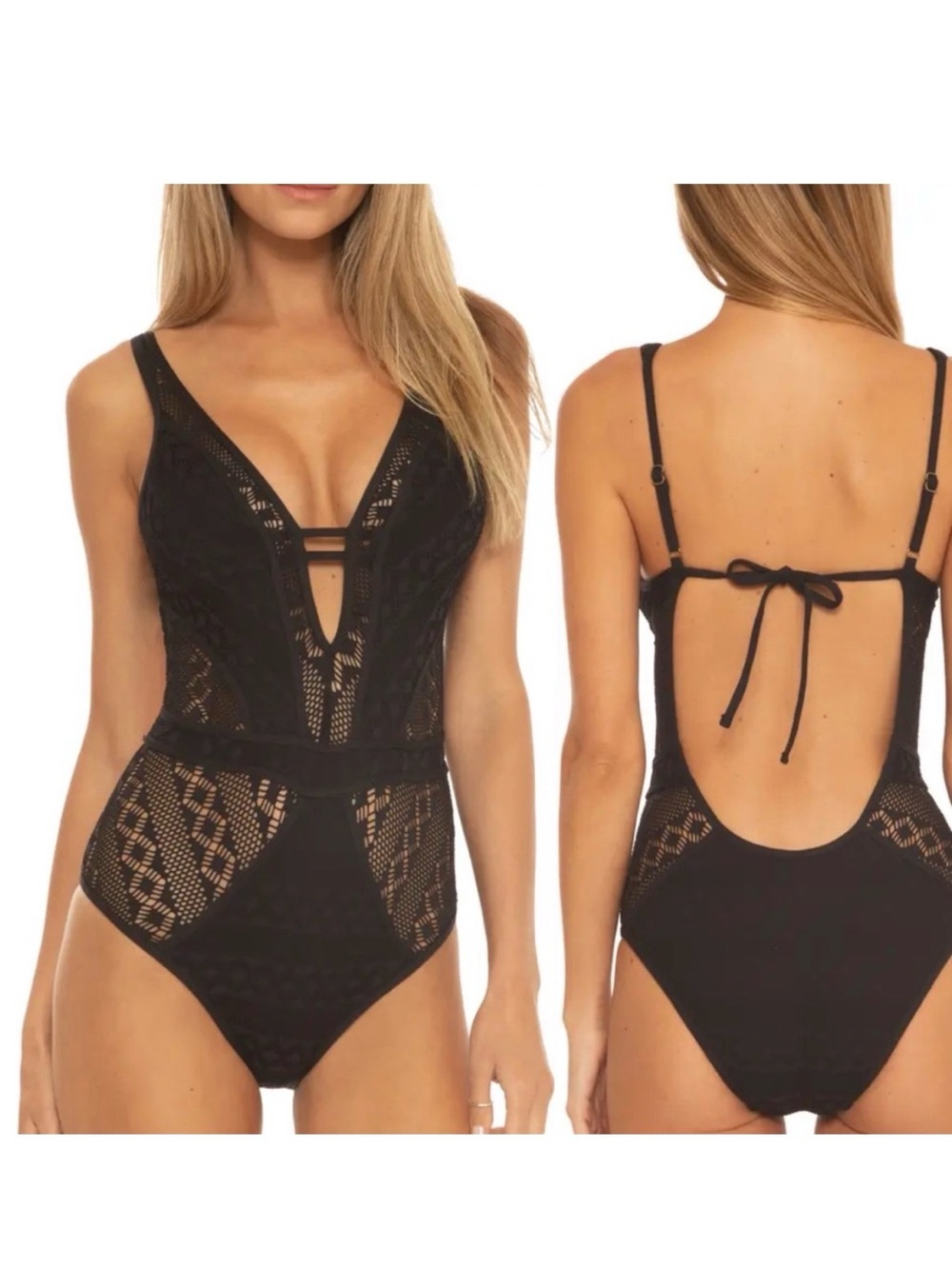 BECCA Color Play Crochet Plunge One-Piece Swimsuit - Picture 10 of 16